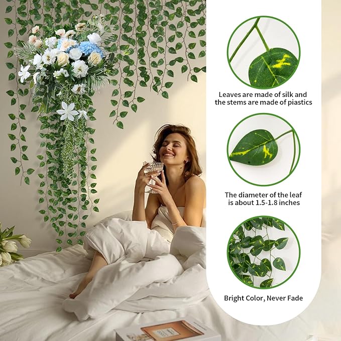 12 Pack 86Ft Fake Plants Artificial Vines for Room Decor, Faux ivy Greenery Garland for Home teen girls bedroom living Aesthetic Farmhouse Dorm Wall Decoration, Wedding Easter Christmas Party Gift