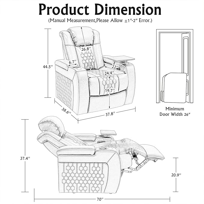 Home Theater Seating, Living Room, Powered Headrest, Powered Lumbar, Italian Leather, Powered Recline, Single Recliner (Coffee Color, Row of 1)