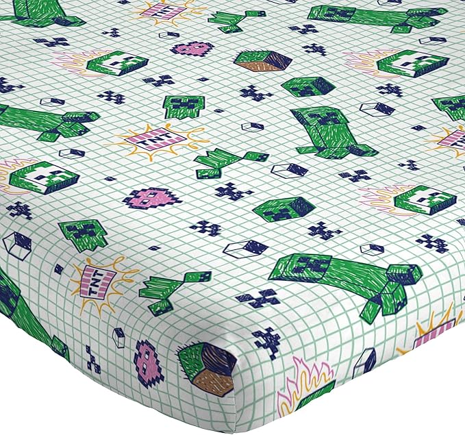 Jay Franco Kids Sheet Set with Fitted, Flat Sheets & Pillow Cover - Ultra-Soft Bedding with Pillowcase for Room Decor, Multi - Minecraft, 4 Piece Queen