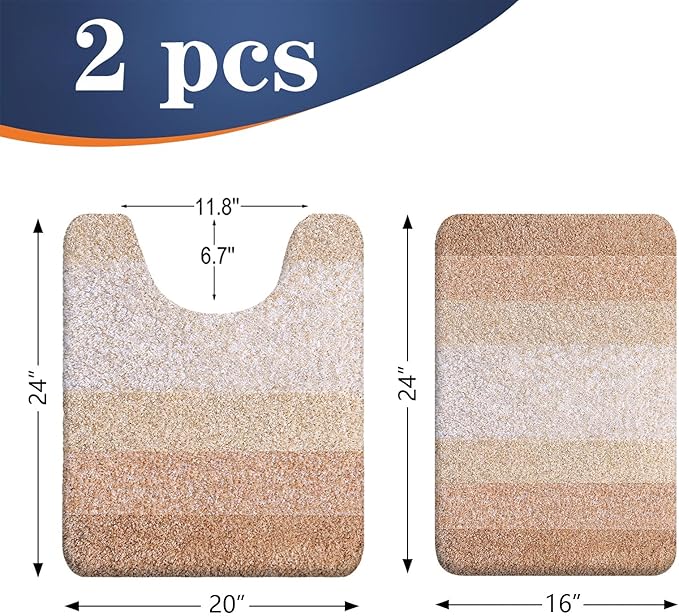 OLANLY Bathroom Rug Set 2 Piece, Soft Absorbent Microfiber Bath Mats and U-Shaped Contour Toilet Rug, Non-Slip, Machine Wash Dry, Plush Shaggy Bath Mats for Bathroom (24"x16"+24"x20", Beige)
