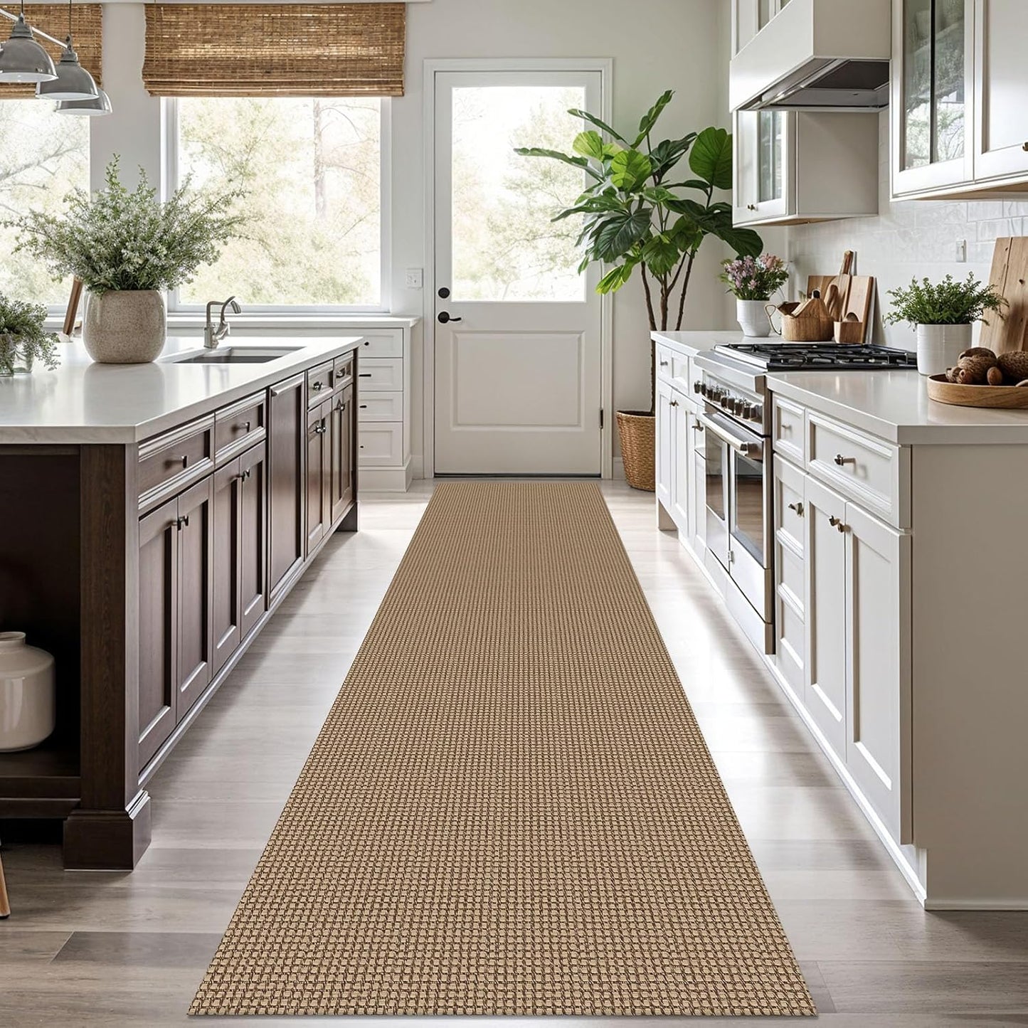 KOZYFLY Boho Runners for Hallways 2.6x10 ft Washable Kitchen Runner Non Slip Rubber Backed Hallway Rugs Cotton Entryway Runner Rug Floor Carpet for Indoor Hall, Backdoor, Kitchen, Tan/Orange/Brown