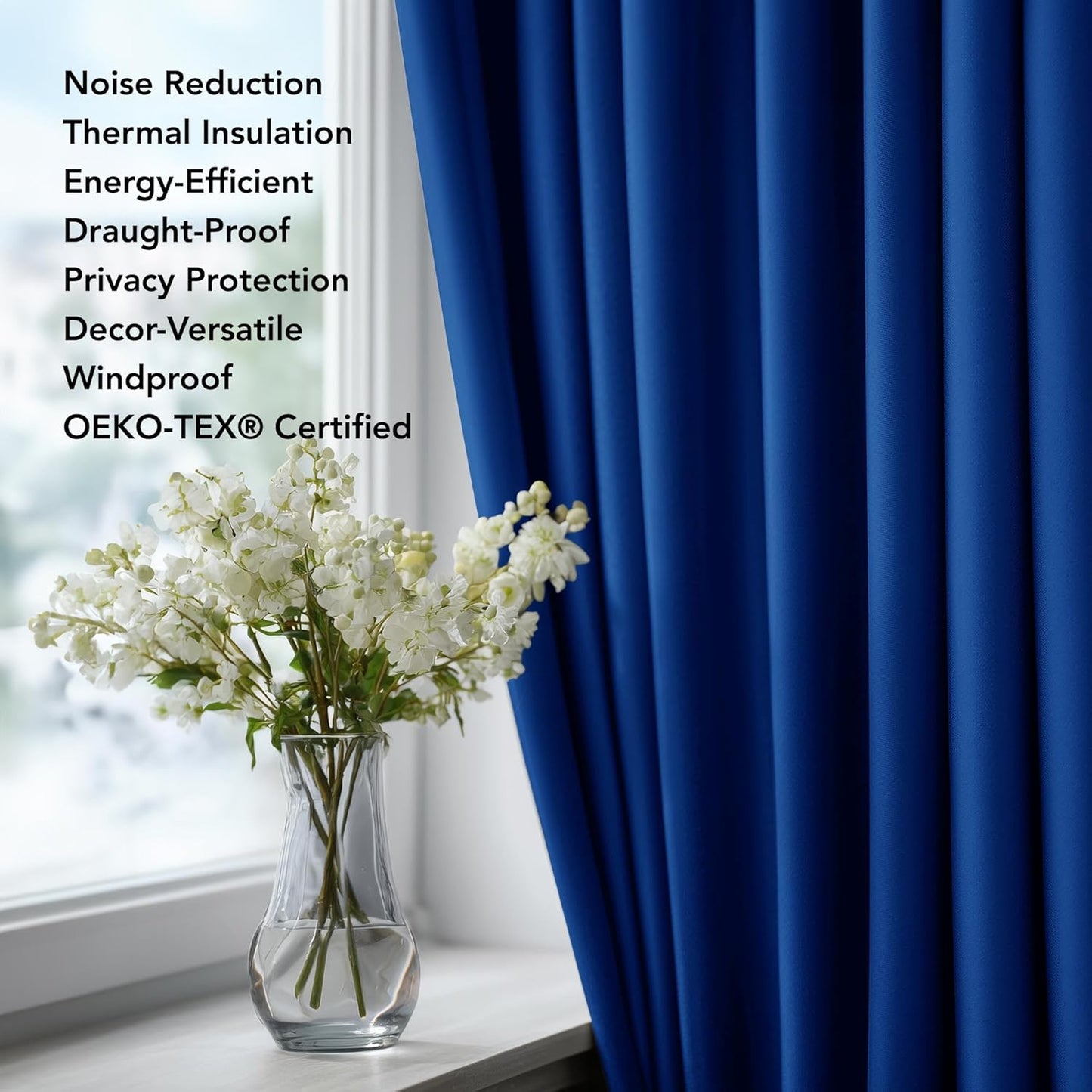 Deconovo Blackout Curtains for Bedroom – Set of 2 52W x 84L Inch Thermal Insulated & Noise Reducing Panels–Home Window Room Darkening Sustainable Grommet Drapes for Living Room and Nursery, Royal Blue