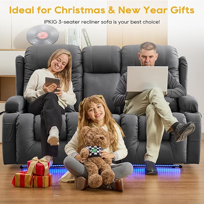 IPKIG 67" Power Reclining Loveseat Sofa, Electric Home Theater Seating with Console/4 Colors Ambient Lighting/Bluetooth Speakers/USB Ports/Built-in Outlets (Dark Grey, Loveseat Recliner)