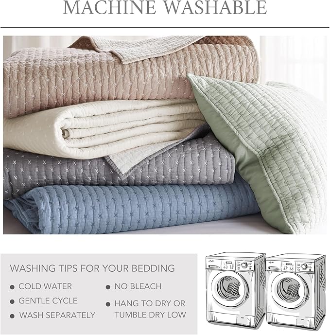 Levtex Home Cross Stitch Reversible King/Cal King Quilt Set (106x92in) and 2 Pillow Shams (36x20in) - Stitch Texture - Grey White - Cotton King Size Quilt Bedding Set - Lightweight Soft Pre-Washed