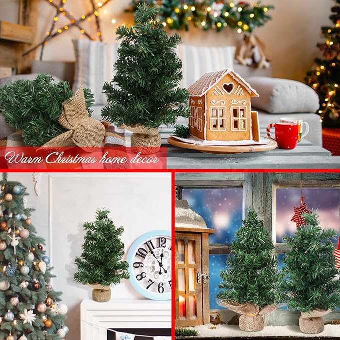 Yinder Tabletop 6 Pcs Mini Christmas Tree 23.62 Inch Artificial Mini Xmas Miniature Pine Christmas Tree with Linen Base for Xmas Holiday Decorations Indoor Home Kitchen Dining Table