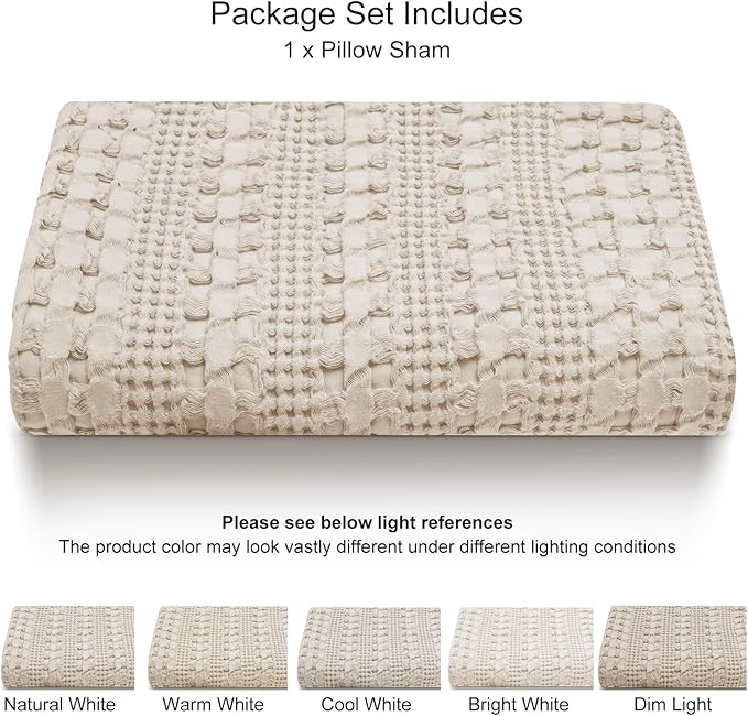 PHF 100% Cotton Waffle Body Pillowcase with Zipper, 1 Pack 20" x 54" Soft Skin-Friendly Pillow Sham, No Filling, Aesthetic Woven and Breathable Waffle Weave Body Pillow Cover for Bed, Oatmeal