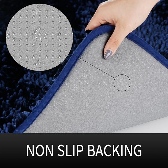 Yimobra Long Bathroom Rug Non Slip 44x24 Inch, Extra Thick Soft Absorbent Chenille Bath Mat, Machine Washable Quick Dry Bath Rugs for Bathroom Floor, Tub and Shower, Home Decor Accessories, Dark Blue