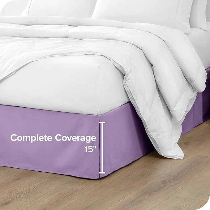 Bare Home Kids Twin Bed Skirt - 15-Inch Tailored Drop Easy Fit - Bed Skirt for Beds - Center & Corner Pleats (Twin, Lavender)