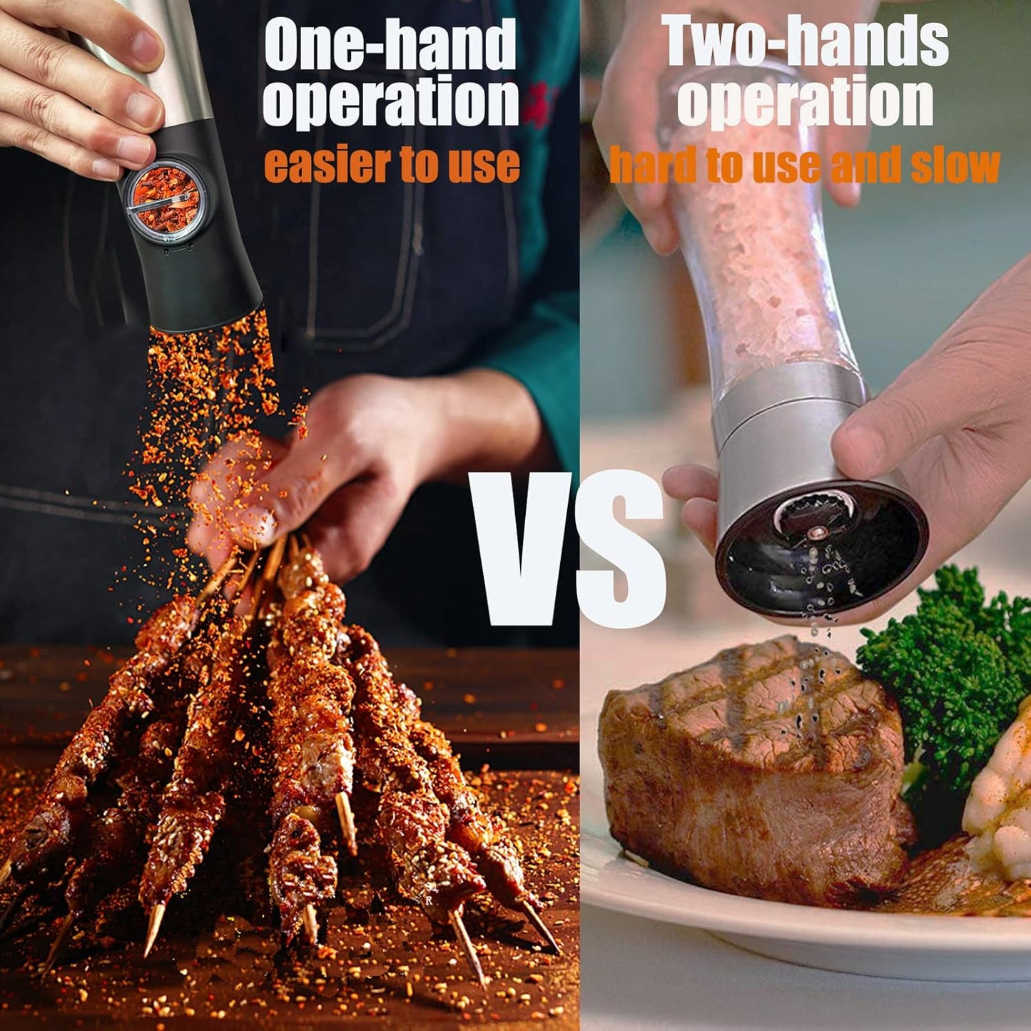 Gravity Electric Salt and Pepper Grinder Set with Battery Operated, Automatic Salt and Pepper Grinder Set with Dustproof Cover, Stainless Steel with Adjustable Ceramic Grinder,One Hand Operation