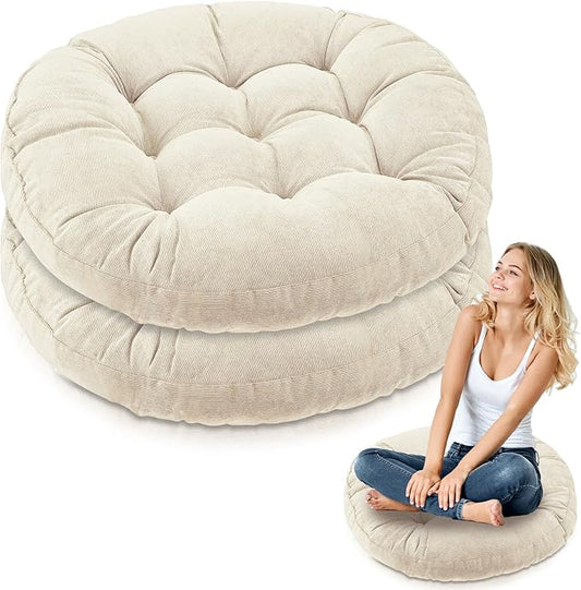 Jerify 2 Pcs Beige Floor Pillows Cushions 22 x 22 Inch Round Square Large Meditation Floor Pillow for Adults Meditation Cushion for Seating Gift Christmas(Round)