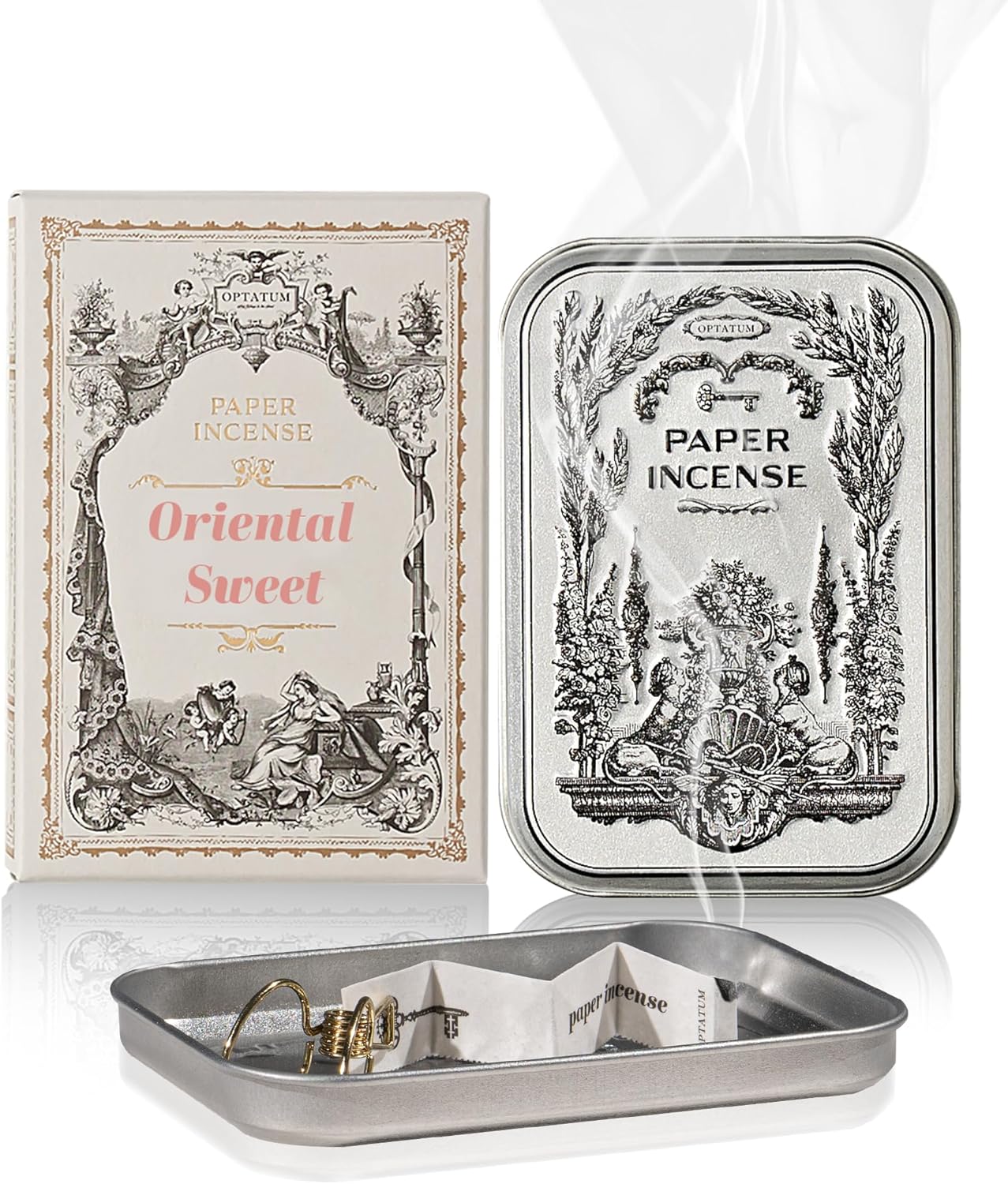 Paper Incense - 48pcs with Vintage Tin Case, Burning Papers Infused with Natural Essential Oils, Quick Usage & Long-Lasting Fragrance, Eliminating Bathroom, Kitchen, Pet Odors - Oriental Sweet