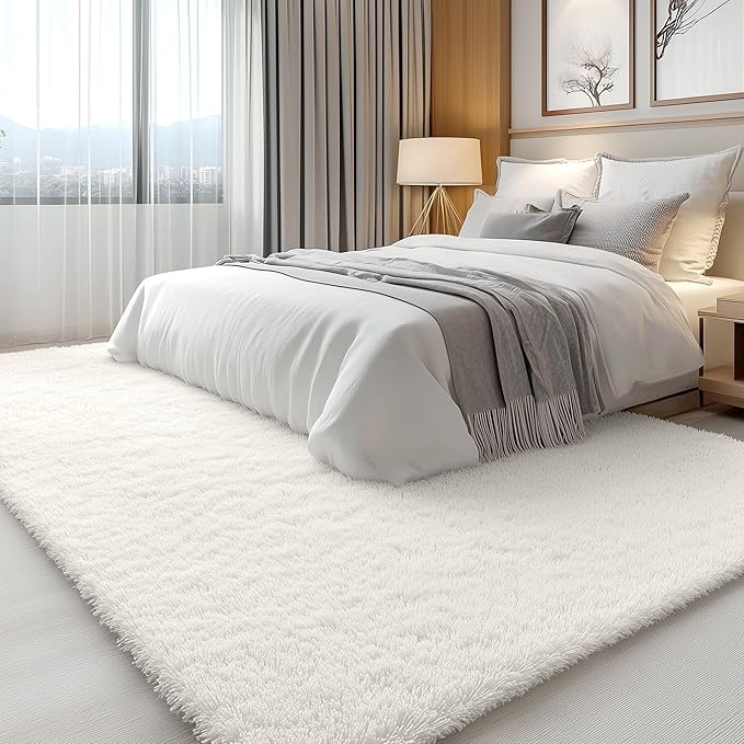 OLANLY 6x9 Machine Washable Large Area Rugs for Living Room, Bedroom, Soft Fluffy Shaggy Bedside Rug, Indoor Floor Carpet for Kids Girls and Boys, Dorms, Nursery, Home Decor Aesthetic, Ivory