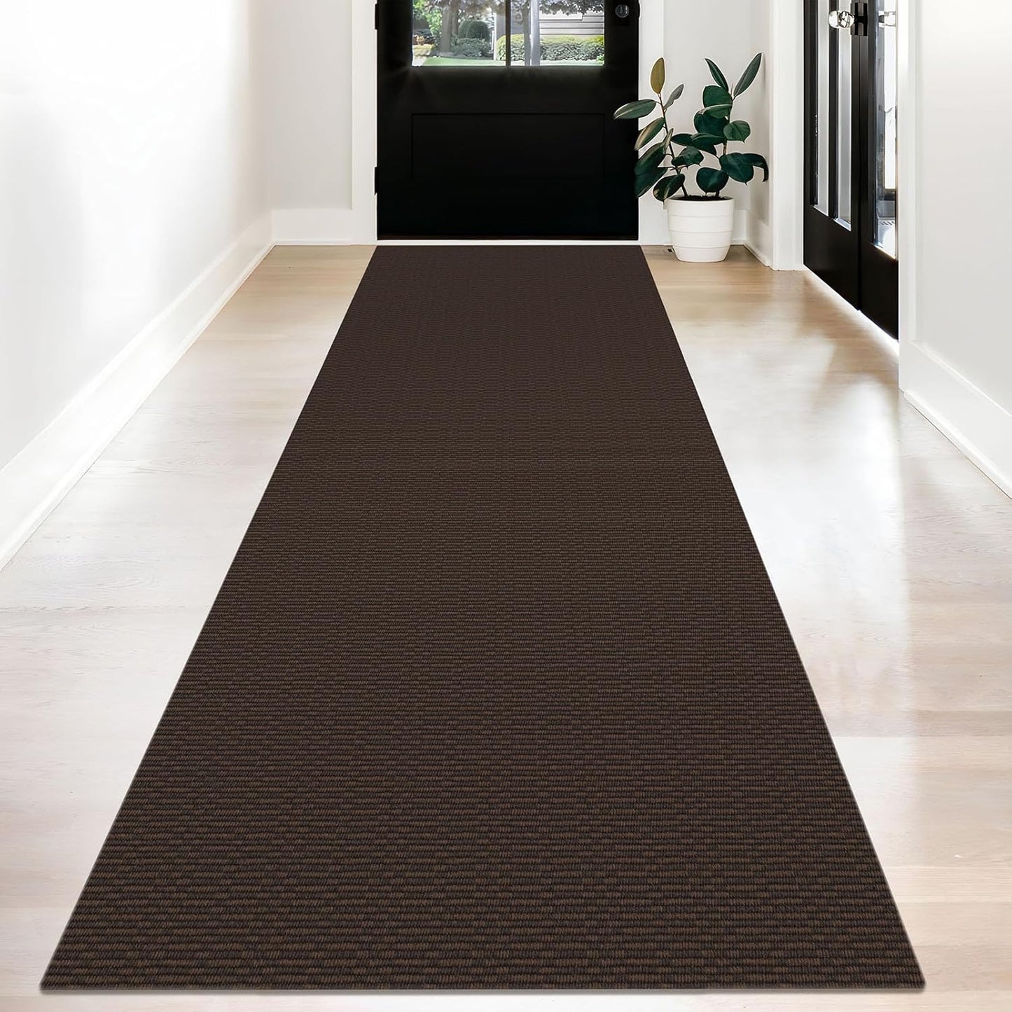 KOZYFLY Washable Runner Rug 3x12 ft Hallway Kitchen Runner Rugs with Rubber Backing Bobo Non Slip Entryway Runner Indoor, Long Carpet Runners for Hall Kitchen Entryway, Dark Coffee/Brown
