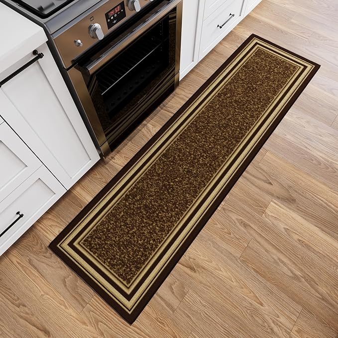 Ottomanson Hallway Runner Rug 1'10" x 7' Non Slip Border Area Rugs Easy to Clean Laundry Rug Runner Durable & Pet Friendly Floor Carpet Runners for Hallways Entryway Living Room Kitchen, Brown