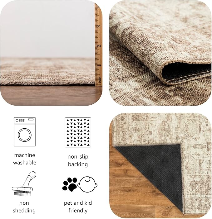 Keen Home Design 5x7 Rug - Machine Washable Area Rug with Non-Slip Backing, Ideal for Living Room, Dining Room, Bedroom - Vintage, Easy Clean, Durable, Low Pile - (5' x 7')
