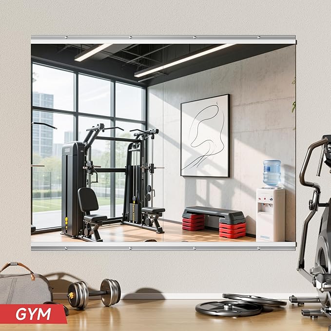 Home Gym Mirror, 44'' x 29'' x 2PCS, Large Full Body Mirror for Yoga, Frameless Tempered Glass, Wall Mounted for Home Gym, Garage, Bedroom, Bathroom
