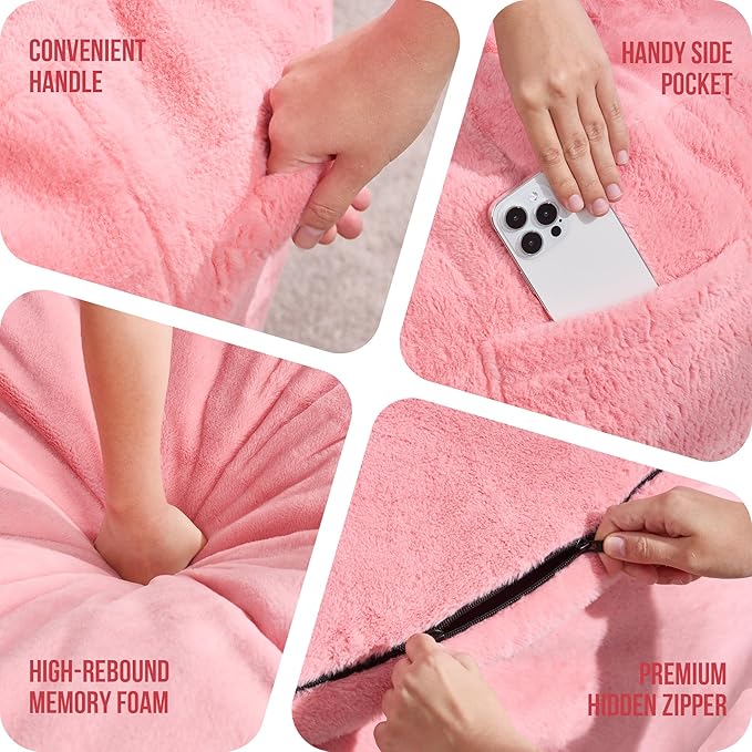 Hobestluk 3ft Bean Bag Chairs for Adults Large Beanbag Chair with Plush Faux Fur Cover Big Bean Bag Chair for Living Room Bedroom Dorm Office -Pink (36” x 36” x 22”)
