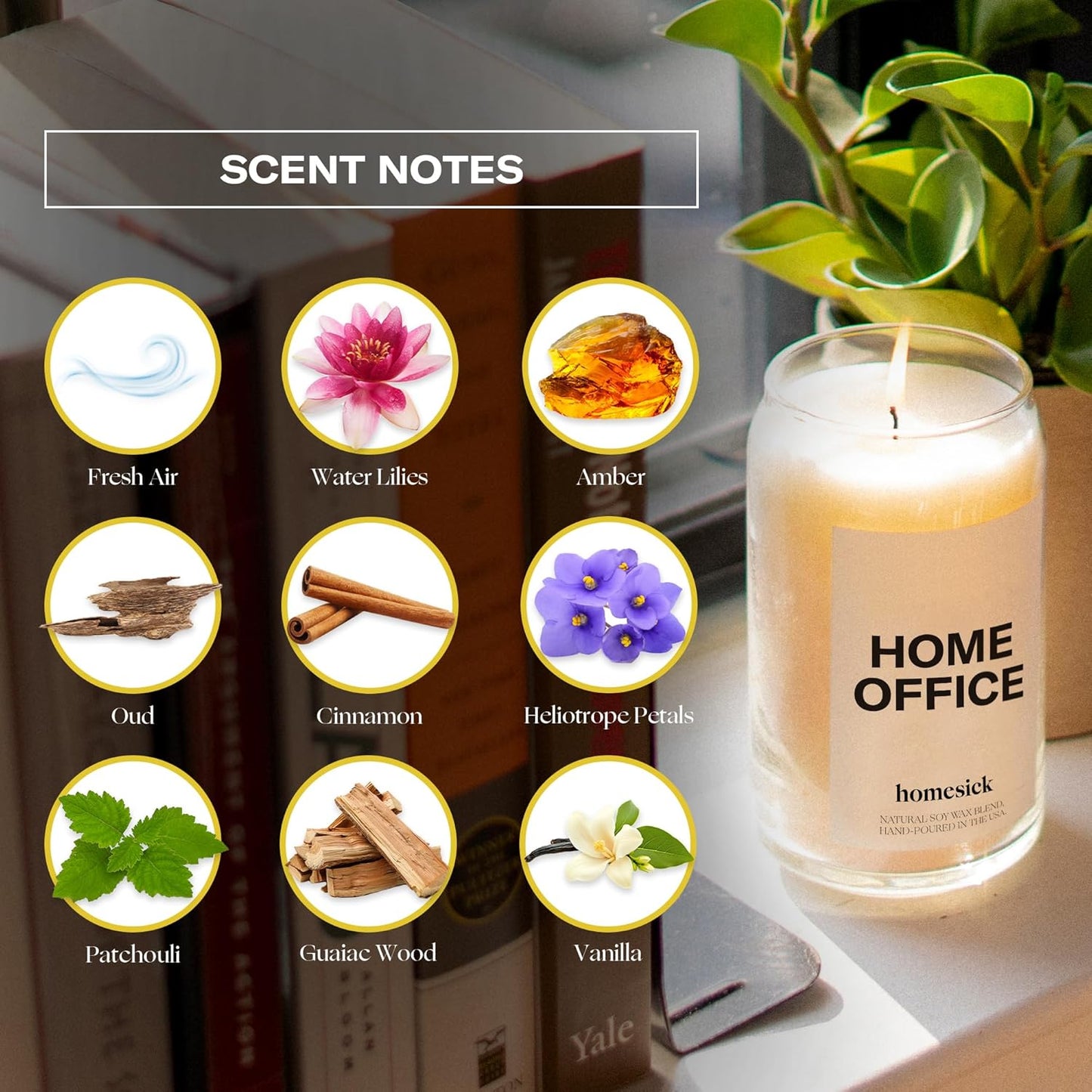 Homesick Scented Candles for Home (Home Office) - 13.75 oz Long-Lasting Natural Soy Wax Blend Jar Candle Gifts for Women & Men, 60-80 Hours Burn Time - Notes of Fresh Air, Water Lilies & Amber