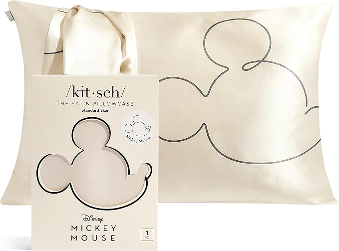 Kitsch Disney Mickey Mouse Satin Pillowcase with Zipper Softer Than Silk, Cooling Pillow Case for Hair & Skin, Wrinkle-Free, Washable, Queen/Standard (19x26)