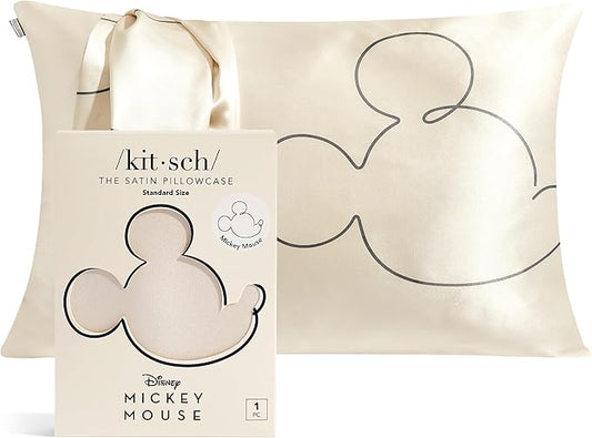 Kitsch Disney Mickey Mouse Satin Pillowcase with Zipper Softer Than Silk, Cooling Pillow Case for Hair & Skin, Wrinkle-Free, Washable, Queen/Standard (19x26)