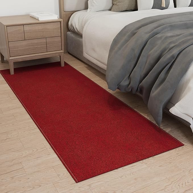 Ottomanson 2'7" x 9' Ultra-Thin Hallway Runner Rug - Durable Non-Slip Carpet for High-Traffic Areas - Fits Under Doors for Seamless Entry - Ideal for Kitchen, Entryway, Bedroom & Living Room, Red