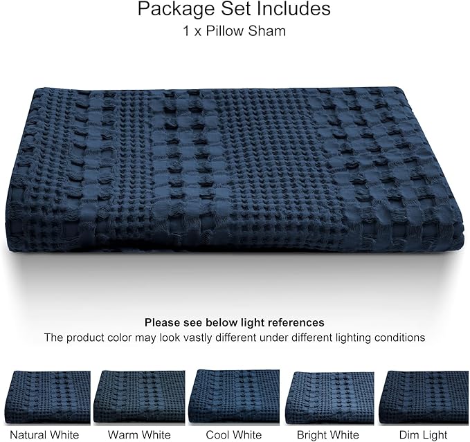 PHF 100% Cotton Waffle Body Pillowcase with Zipper, 1 Pack 20" x 54" Soft Skin-friendly Pillow Sham, No Filling, Aesthetic Woven and Breathable Waffle Weave Body Pillow Cover for Bed, Bright Navy Blue