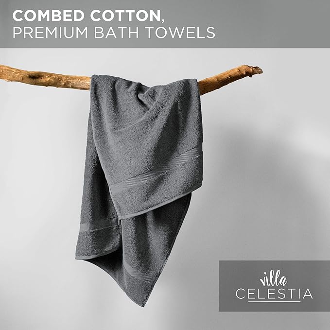 600 GSM 100% Cotton Bath Towels, Grey, Set of 4, Highly Absorbent, Plush, Soft, Quick Dry, 4 Pieces Combed Cotton Luxury Towels for Hotels, Spa, Salon, Bathroom, Dorm, Pack of 4