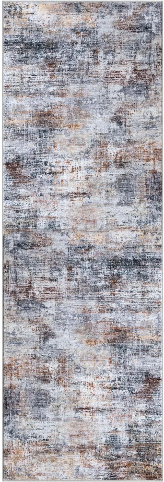 IOHOUZE Abstract Runner Rug 2x6 Ft Washable Runners for Hallways, Non Slip Kitchen Runner Soft Printed Faux Wool Entryway Runner Indoor, Modern Abstract Floor Carpet for Hall Bedroom, Orange Grey