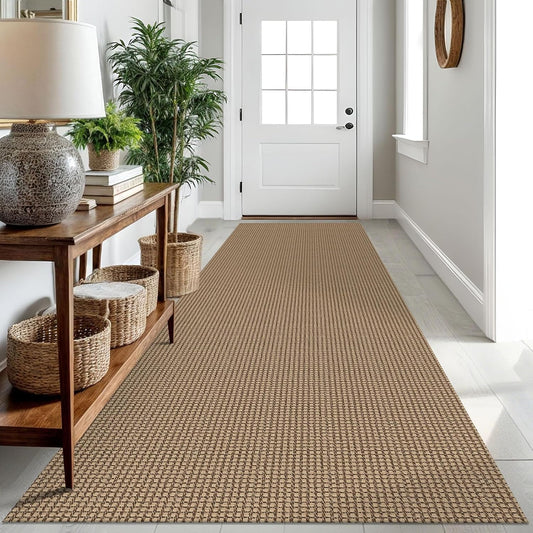 IOHOUZE Washable Runner Rug 3x10 Non Slip Rubber Backed Long Hallway Runner Entryway Runner Indoor, Kitchen Rugs Woven Cotton Floor Carpet for Hall Entrance, Orange/Tan/Brown