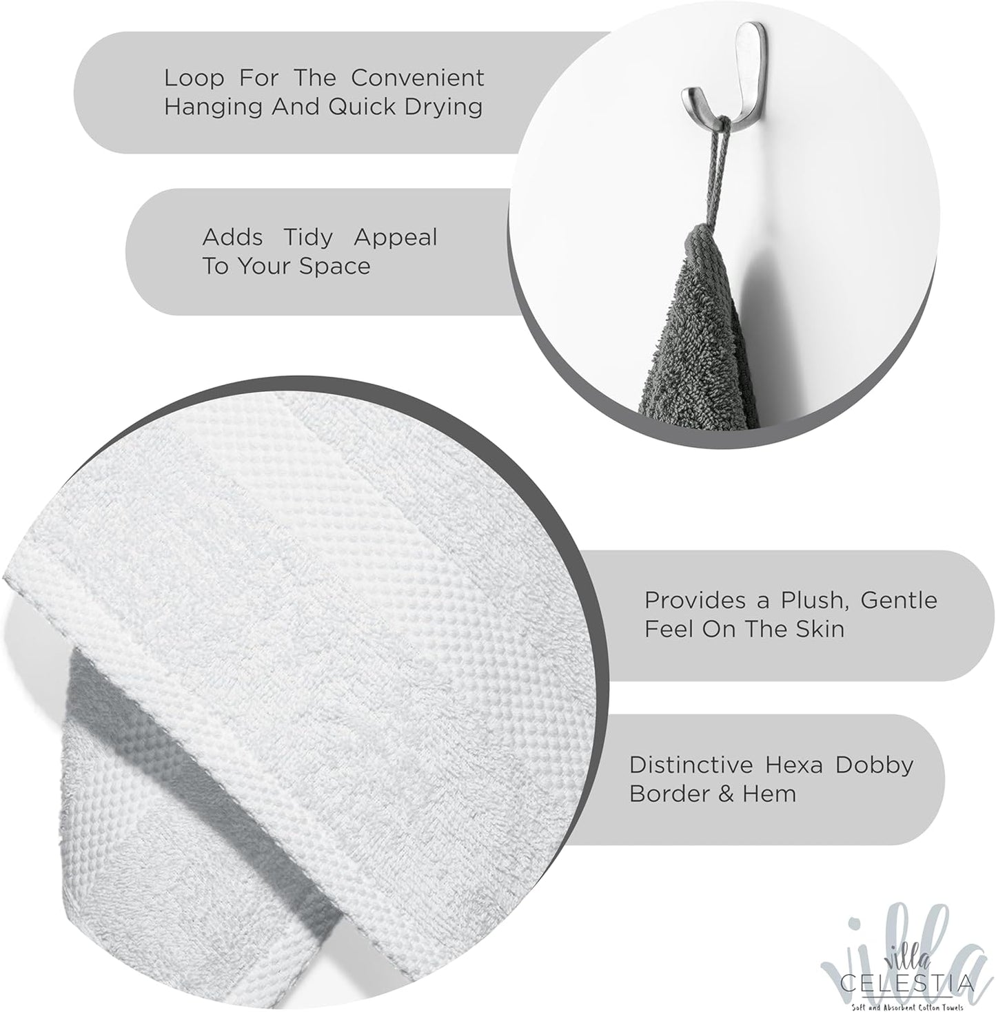 100% Combed Cotton Bathroom Towel Set of 8- 2 Bath Towels, 2 Hand Towels, 4 Wash Cloths, Sustainable, Soft, Highly Absorbent 8 Piece Cotton Bath Towel Set Ideal for Hotels, Spa, Bathroom, Dorm, White