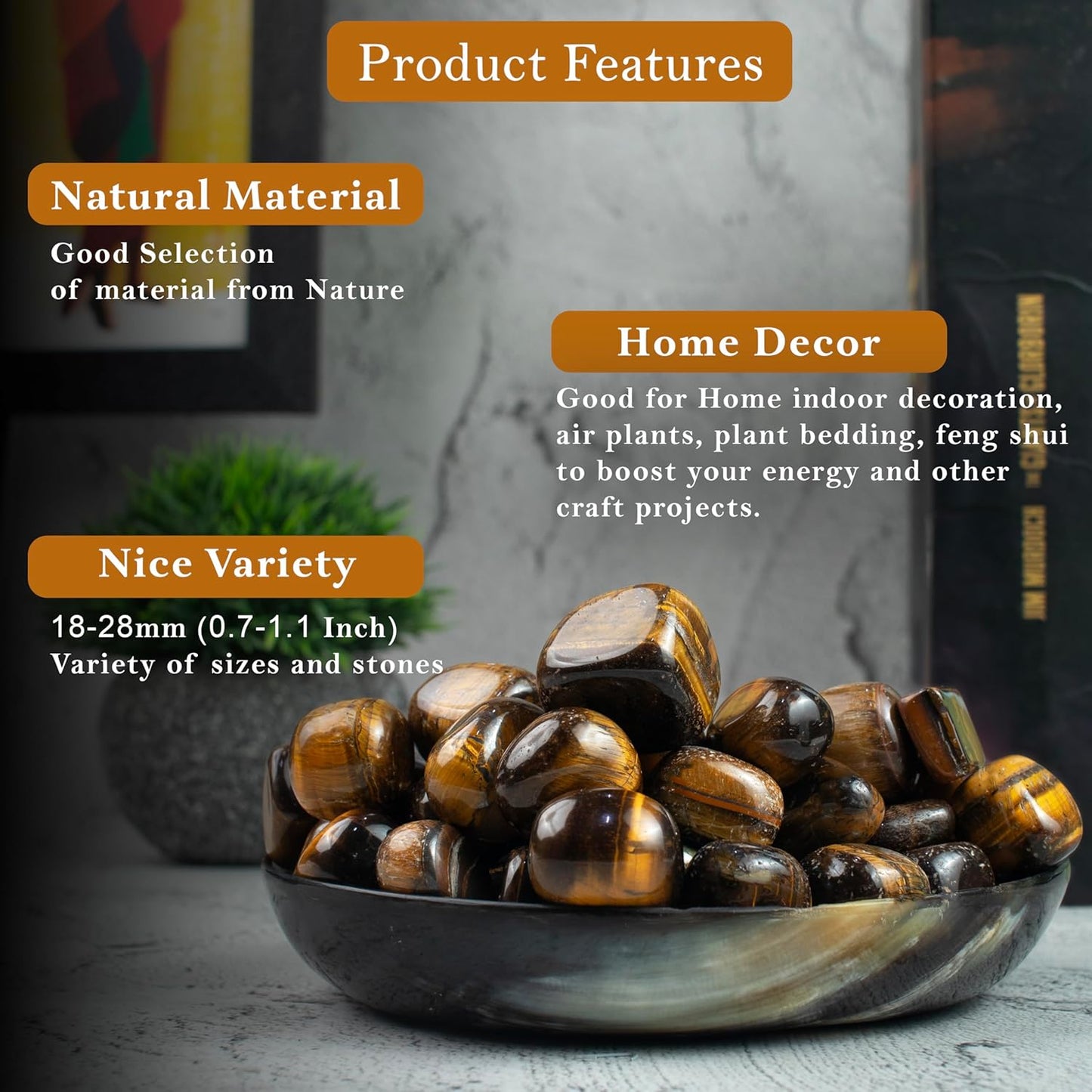 Crocon Stones Set | Pocket Crystal Healing gemstones | Tumble Collection palm stone | Good Luck |Charm Gift Craft | Home Decor 1 LB (Tiger eye Tumble, 1 LB)