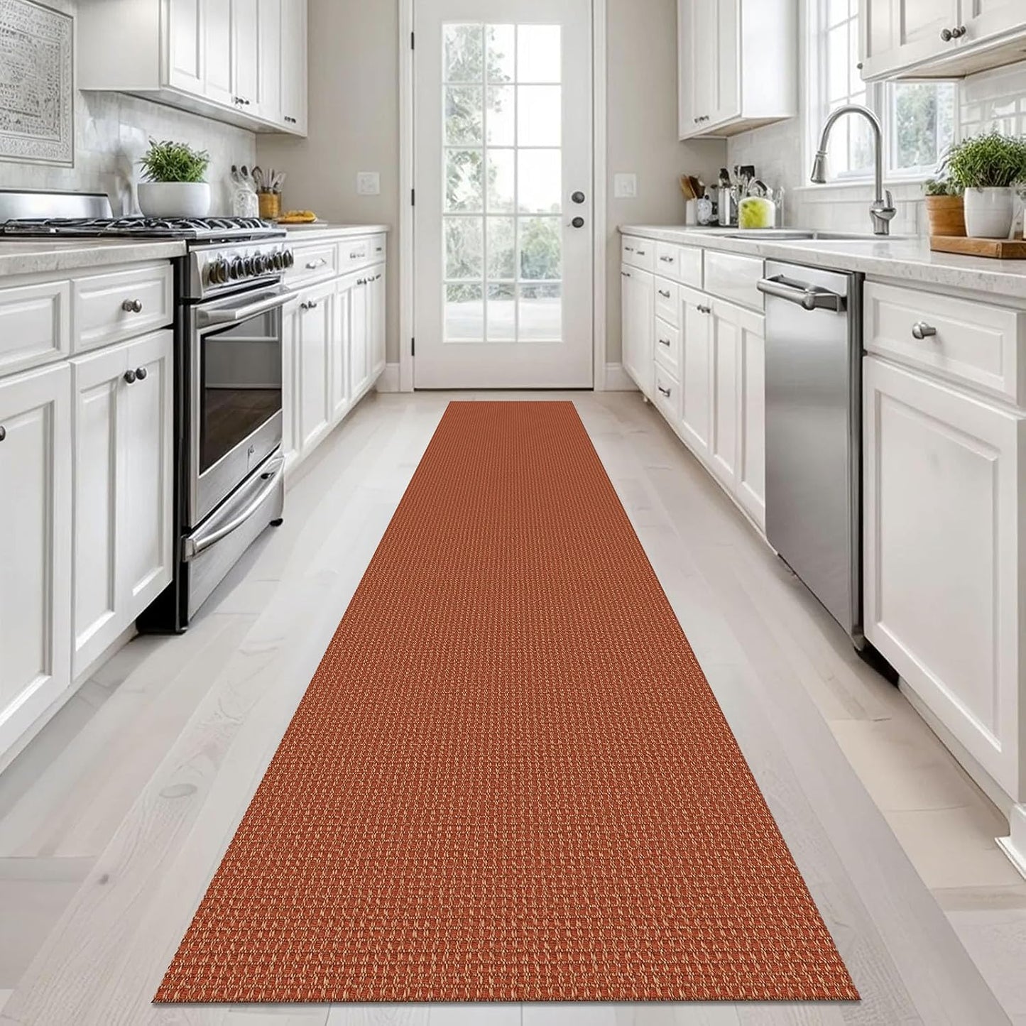 KOZYFLY Long Runners for Hallways 2x12 ft Washable Kitchen Runner Non Slip Rubber Backed Hallway Rugs Cotton Entryway Runner Rug Floor Carpet for Indoor Hall, Backdoor, Kitchen, Orange/Tan