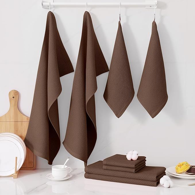 Homaxy 100% Cotton Kitchen Towels and Dishcloths Set, 12 x 12 Inches and 13 x 28 Inches, Set of 8 Bulk Kitchen Towels Set, Ultra Soft Absorbent Dish Cloths for Washing Dishes, Coffee