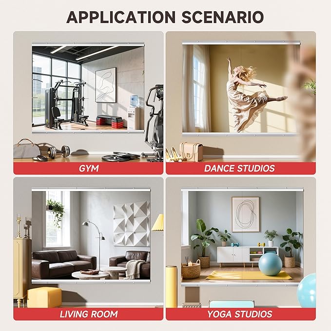 Home Gym Mirror, 44'' x 29'' x 2PCS, Large Full Body Mirror for Yoga, Frameless Tempered Glass, Wall Mounted for Home Gym, Garage, Bedroom, Bathroom