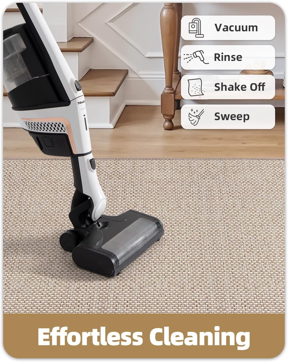 Color&Geometry Door Mat 2'4"x10' Runner Rug with Rubber Backing, Non Slip Washable Hallway Kitchen, Carpet Runners for Hallway Living Room Bedroom, Beige (Rolled-up NO Creases)