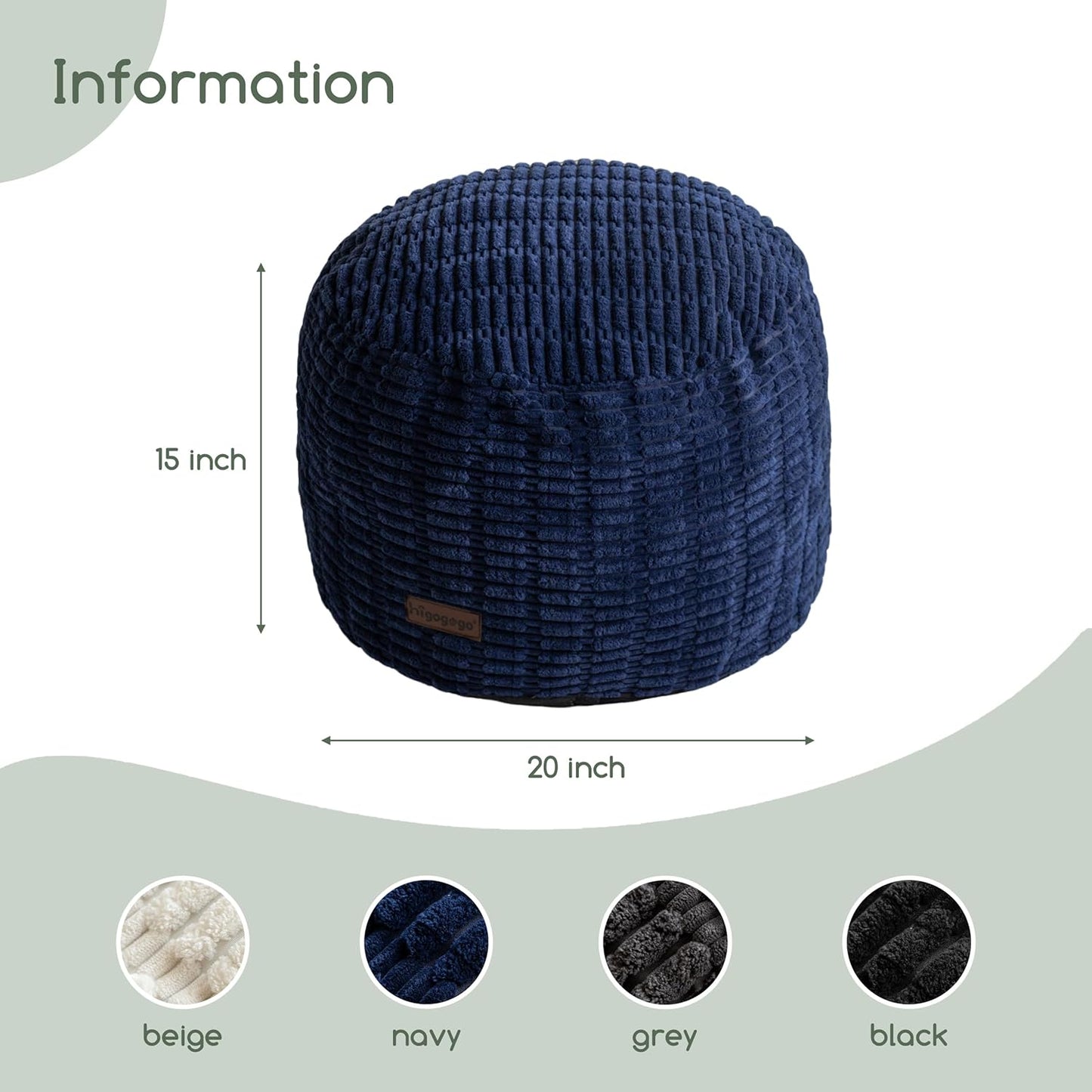 HIGOGOGO Pouf Ottoman Stuffed Round Modern Foam Filled Foot Rest Poufs for Living Room Chair Decorative 20 X 15 Inches Boho Relax Stool for Wedding Christmas Party, Navy Blue