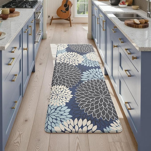 KIMODE Anti Fatigue Kitchen Mats for Floor, Boho Floral Kitchen Rugs 24" x 59", Cushioned Mats for Kitchen Floor, Non Slip Kitchen Floor Mats, Sink, Laundry, Office,Blue Multi