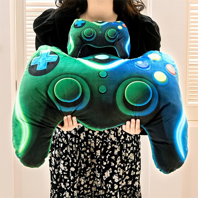 Meeting Story Game Controller Shaped Plush Throw Pillow Cushion for Boys and Girls Gamer Room Decoration for Sofa Couch/Computer Chair/Bed Gifts for Teen Boys Gaming Toy Pillow (Blue Green, Large)