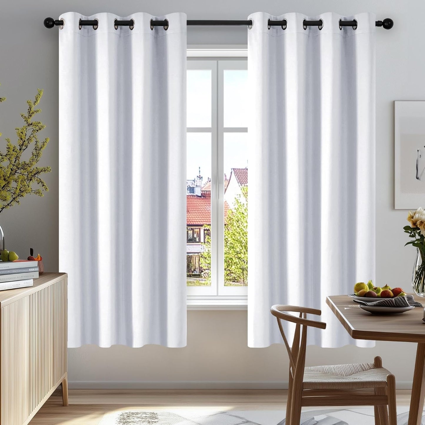 Deconovo Blackout Curtains for Bedroom – Set of 2 52W x 54L Inch Thermal Insulated & Noise Reducing Panels–Home Window Room Darkening Sustainable Grommet Drapes for Living Room and Nursery, Star White