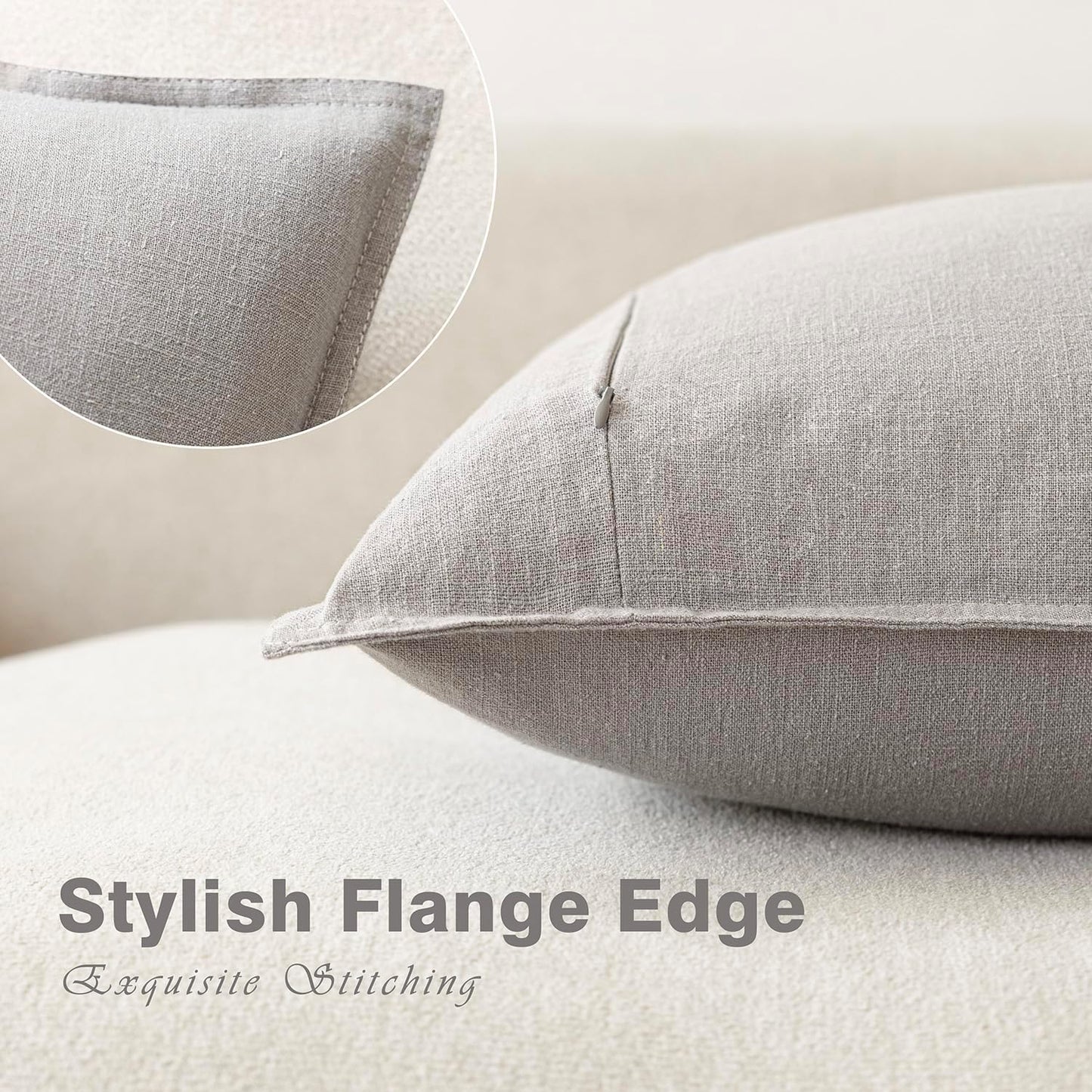 Foindtower Pack of 2, Decorative Linen Soild Throw Pillow Covers Soft Accent Cushion Case Boho Farmhouse Pillowcase for Chair Couch Sofa Bedroom Living Room Home Decor 16 x 16 Inch Light Rustic Gray