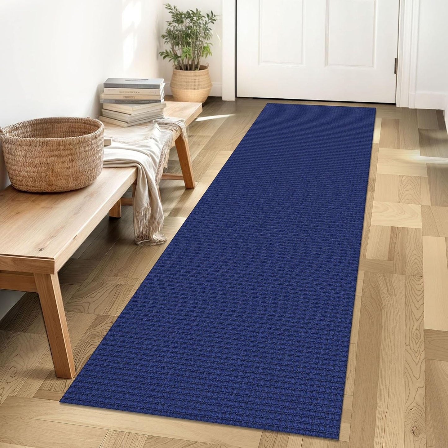 IOHOUZE Washable Runner Rug 2x6 Non Slip Runners for Hallways Entryway Runner Indoor, Kitchen Rugs Woven Cotton Floor Carpet for Kitchen Hall Entrance Bedroom, Royal Blue/Navy