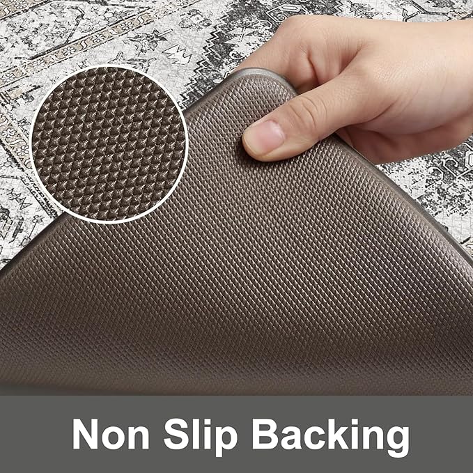 KIMODE Kitchen Mats Cushioned Anti Fatigue, Boho Vintage Kitchen Rugs, Grey 20"x39" Kitchen mats for Floor,Non Slip Kitchen Floor Mat, Comfort Padded Kitchen Floor Mats for Sink Laundry Office Desk