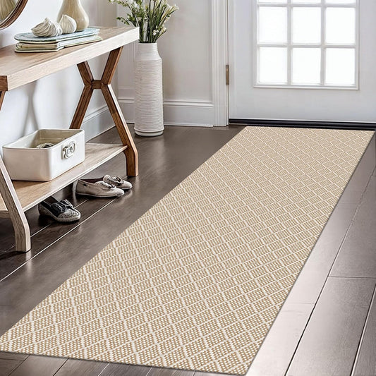 KOZYFLY Runner Rug 2x6 Ft Washable Runners for Hallways Non Slip Rubber Backed Kitchen Runners, Cotton Entryway Runner Indoor, Floor Carpet for Hallway Kitchen Entryway Bedroom, Tan/Beige