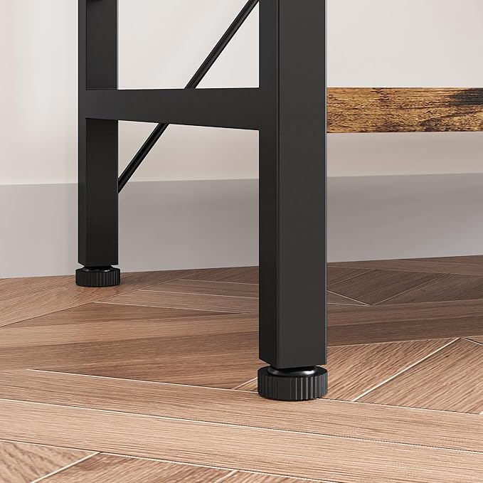 IRONCK Industrial Kitchen Baker’s Rack, Kitchen Island Utility Storage Shelf, Coffee Bar Microwave Stand with 6 Hooks, Metal Frame, Simple Assembly, Vintage Brown