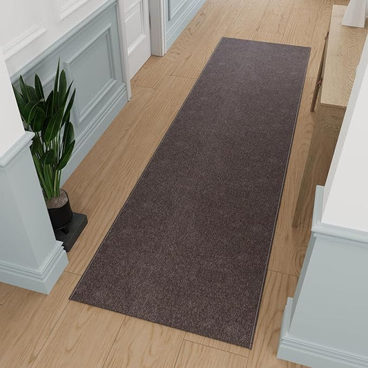 Ottomanson 2'7" x 16' Ultra-Thin Hallway Runner Rug - Durable Non-Slip Carpet for High-Traffic Areas - Fits Under Doors for Seamless Entry - Ideal for Kitchen, Entryway, Bedroom & Living Room, Brown