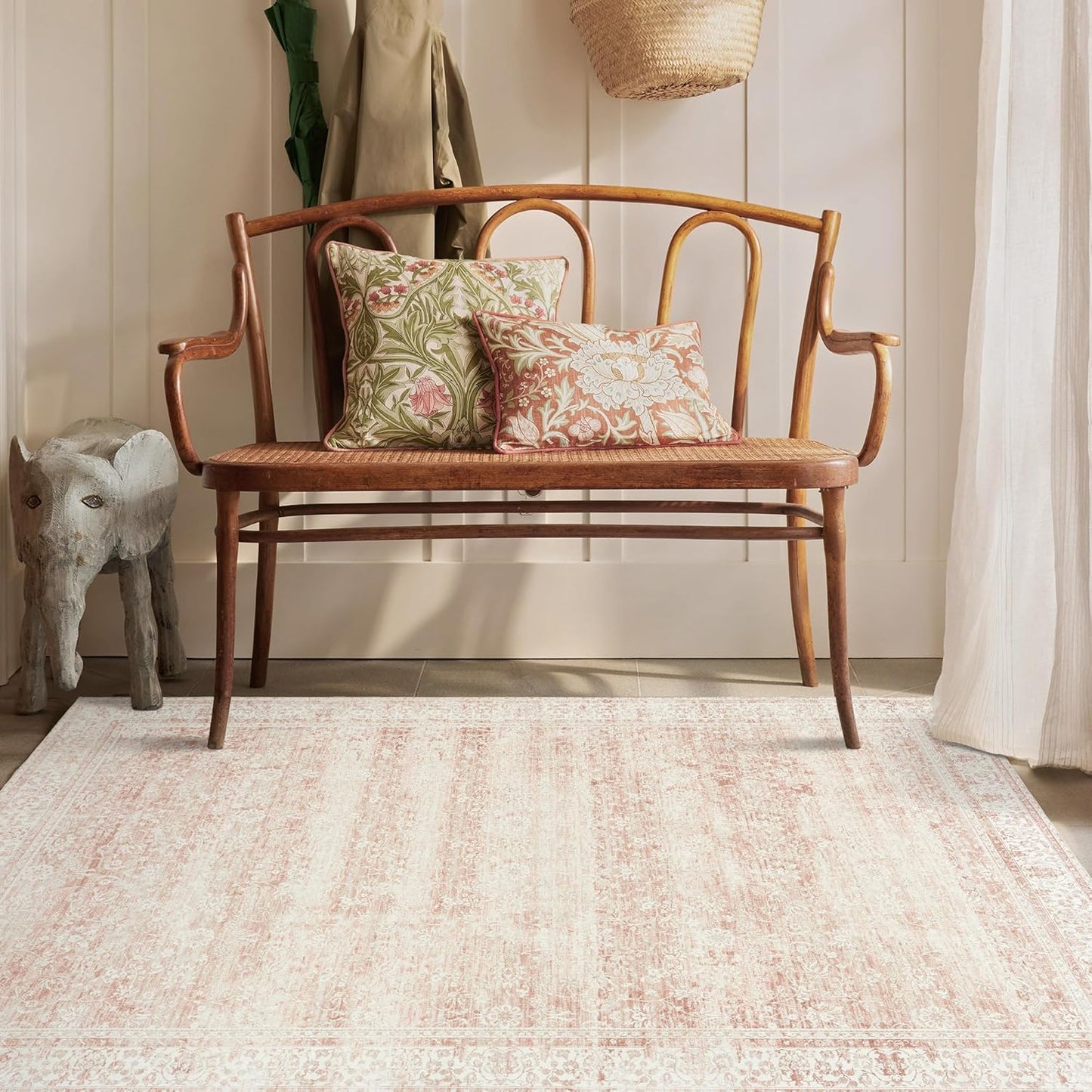 Pink Boho Font Door Mat for Indoor Entrance Washable Non Slip Cute Vintage Floral Aesthetic 3x5 Area Rugs for Entryway Entry