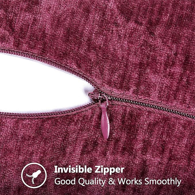 decorUhome Chenille Soft Throw Pillow Covers 20x20 Set of 2, Farmhouse Velvet Neutral Decorative Euro Pillow Covers with Stitched Edge for Couch Sofa Bed Home Decor, Rhododendron
