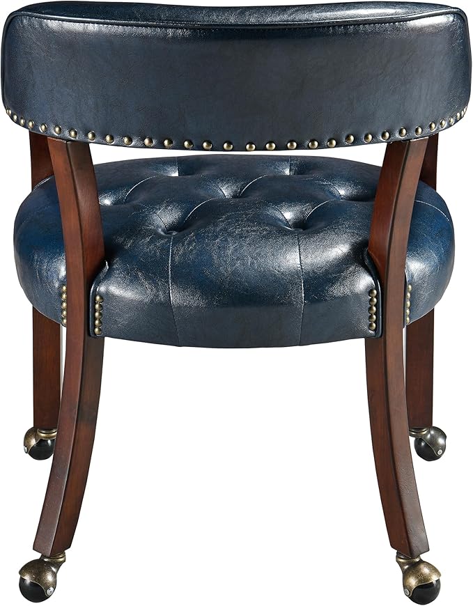 MODERION Dining Chairs with Wheels and Arm, Caster Boss Captain's Chairs with Solid Wood Leg, Office Desk Chairs with Button Upholstered, Classic Swivel Chair, 31.5”H Cherry Walnut Leg & Blue SY1533LB