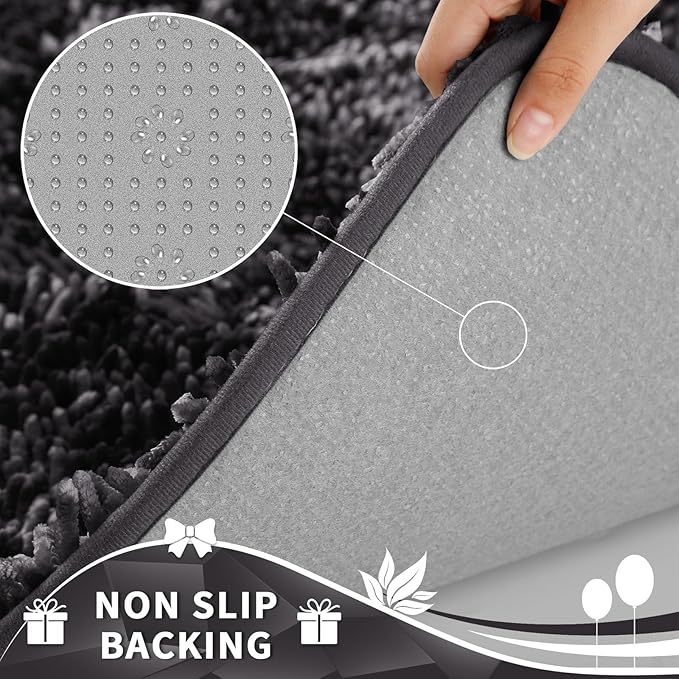 Yimobra Toilet Rugs U Shaped Washable, Soft Comfortable Toilet Mat for Bathroom Floor, Non-Slip Contour Bathroom Rugs for Toilet, Fluffy, Thick, Dry Quickly Absorbent Water, 24.4 x 20.4, Dark Grey