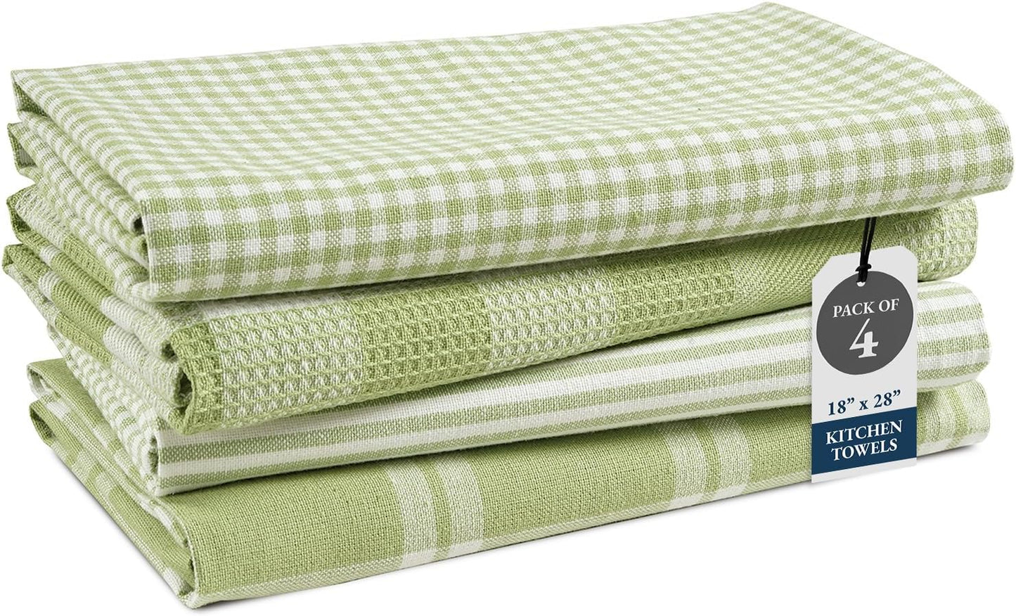 LANE LINEN Cotton Kitchen Towels Set, 4-Pack – Absorbent, Quick-Drying Dish Towels, 18" x 28" - Sage Green